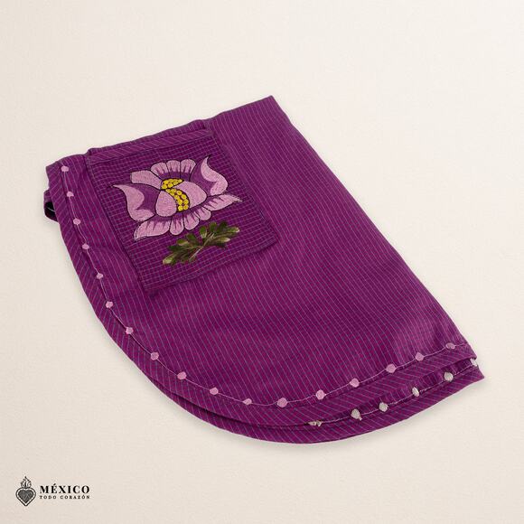 Violet Mexican Embroidered Smock Apron – Floral Traditional Design - Picture 7 of 8
